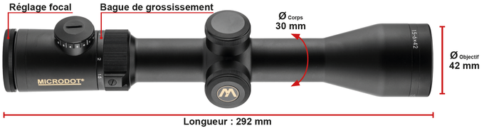 Lunette Microdot Polyvalente 1,5-6x42 FOP6120 dimension